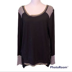 Stella Carakasi Black, white, and green draped layered long sleeve top L…